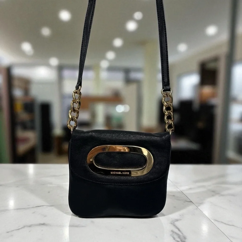Michael Kors Berkley TopHandle Leather CrossBody Bag Purse Black